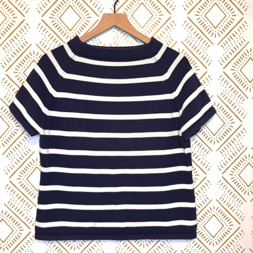 Great Northwest Short Sleeve Sweater Size XL Blue White‎ Striped Cotton Knit Top